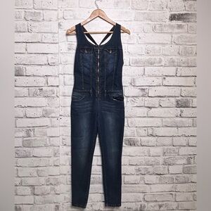 Bluenotes Denim Overalls Jumpsuit Zip Front Fitted Dark Wash - Size Small